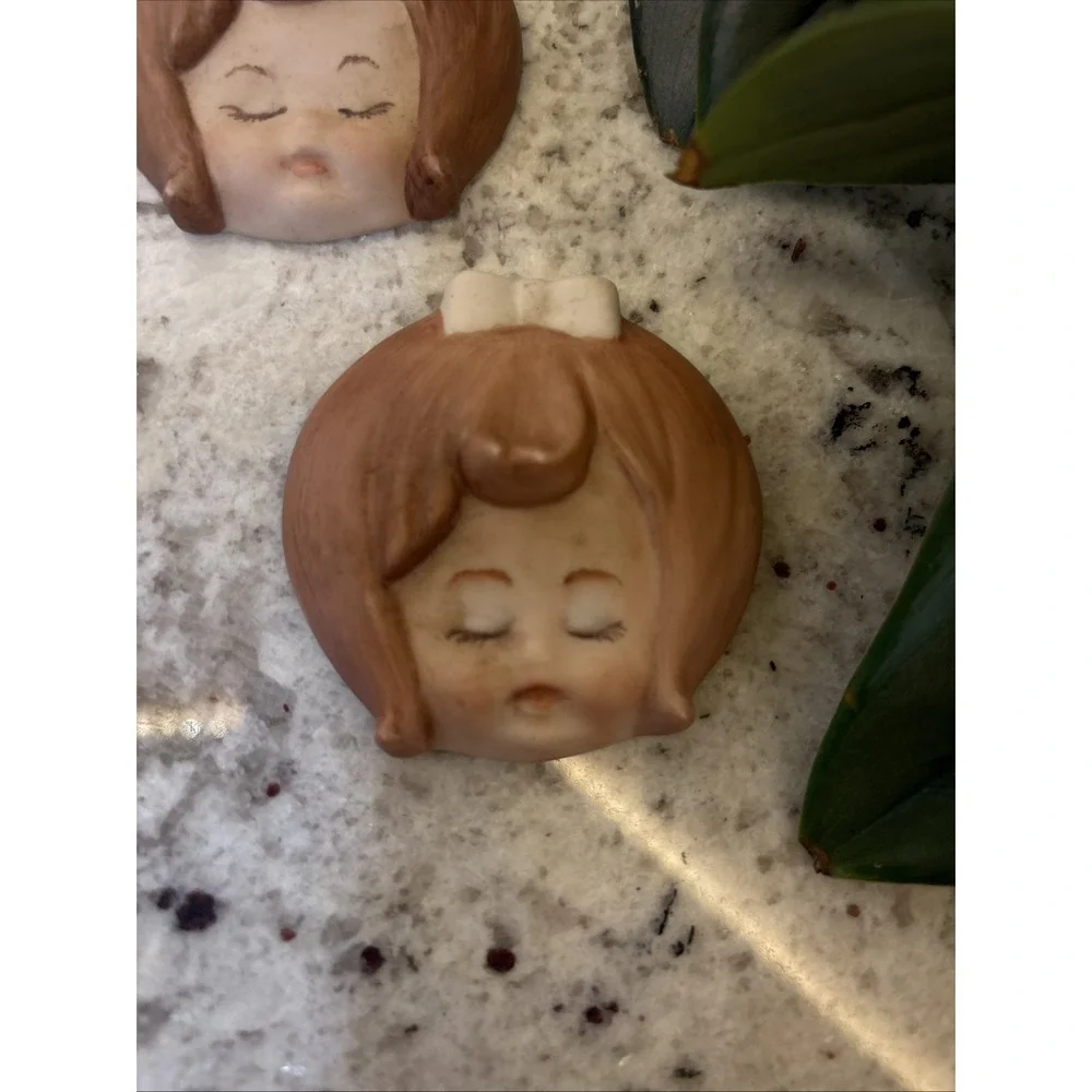 Vintage Hand Painted Ceramic Wall Plaques Baby Face Little Girls Kitschy Decor
